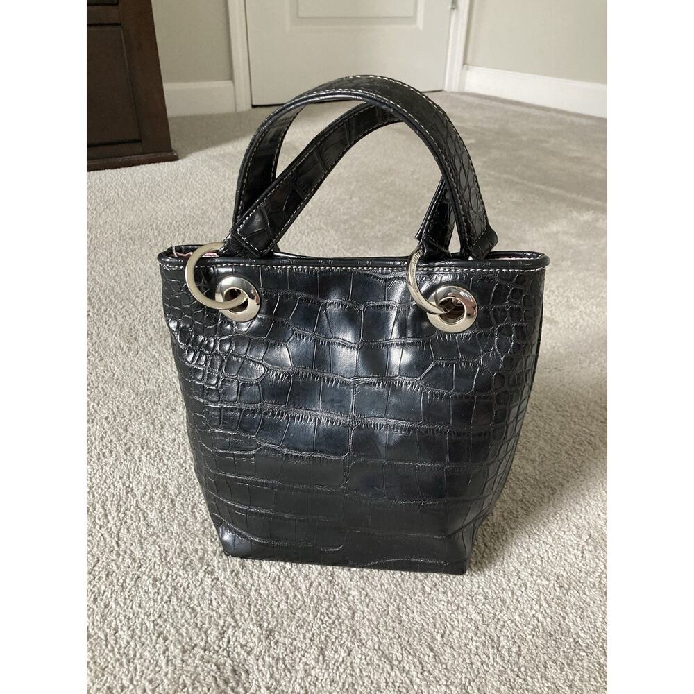 Kathy Van Zeeland Y2K Edgy Chic Tiny Bag Faux Leather Crocodile Satchel Handbag